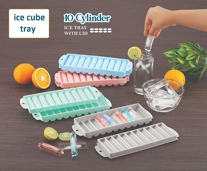10 Cylinder Ice Cube Tray with Lid (Pack of 2)